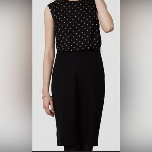 Ann Taylor LOFT size 0 Black Diamond Dot Mixed Media Sheath Dress NWT - Picture 1 of 8